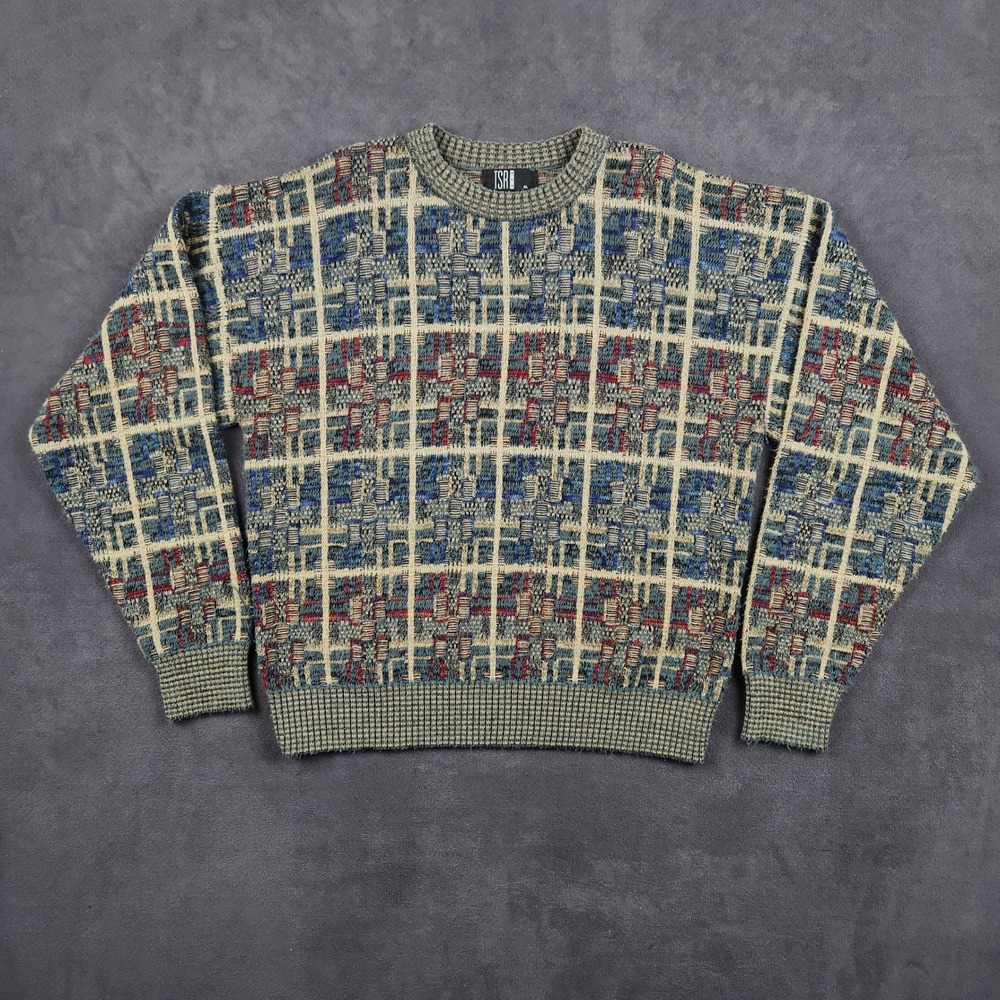 Vintage 90s‎ TSR Sweater Mens XL Plaid Knit Pullover Long Sleeve Crew Neck